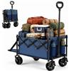 HOMASIS Carrello da Spiaggia Pieghevole per Campeggio e Picnic (Blu) | Carrellino Portatile con 4 Ruote Antiscivolo, Maniglia Telescopica, Tasca in Rete Portaoggetti, Struttura in Metallo