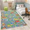 TAPISO Flannel Tappeto Gioco Bambini Stampato a Macchina Antiscivolo Lavabile Pelo Corto Design Moderno Morbido Città Strade Multicolore Verde Grigio Cameretta Oeko-Tex 140 x 200 cm