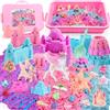 Geebiiny Sabbia Cinetica Bambini - Tricolore 900g, Unicorno Regalo Giochi per Bambina 3-10 Anni - Set di Giochi di Sabbia Tutto in Uno, Nessun Disordine