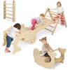 COSTWAY 7 in 1 Set di Arrampicate per Bambini, Arrampicatore Pieghevole in Legno con Scivolo Reversibile, Dondolo e Arrampicata, Tavolo e Tunnel, per Bambini 3-14 Anni (Naturale)