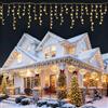 AGOTD - Catena luminosa effetto ghiaccio per esterni elettrica, tenda luminosa 400 LED, illuminazione natalizia per esterni, con timer, 8 modalità, funzione memoria per Natale, camera da letto, feste