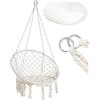 Il Gruppone Passione Casa Sedia Sospesa ad Altalena Lavorata a maglia con Corda in Cotone Frange Macrame Cuscino Sfoderabile Amaca per Interni/Esterni, Patio Terrazzi Cortile Giardino Bar Capacità 120 Kg - Naturale
