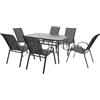 Il Gruppone Passione Casa Set Tavolo Sedie da Giardino 7 Pezzi, Tavolo da Pranzo Terrazzo in Metallo Piano in Vetro con Foro Ombrellone 6 Sedia - Grigio