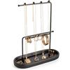 KOOK TIME Espositore Gioielli, Porta Collane e Orecchini con Vassoio, Nero Opaco | Organizer da appendere in metallo e ceramica opaca per anelli, bracciali e bigiotteria, 17.5x22 cm