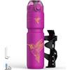 MYFOREST 700ml Borraccia Termica per Bici, con rivestimento interno in acciaio chirurgico inodore, impugnatura più salda per sentieri accidentati, apertura rapida (Set colibrì magenta)