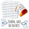 younikat Schön, dass du da bist - Set di 60 adesivi per bomboniera, adatti per baci, cioccolatini, pesce, blu, battesimo, matrimonio, comunione, dv1423