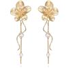 EVER FAITH Orecchini lunghi dorati a forma di fiore con nappe, da donna, in stile bohémien, per matrimoni, balli di fine anno, feste, estate, spiaggia, vacanze, gioielli boho