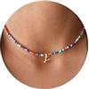 TINGN, Collana girocollo con perline colorate e iniziale, realizzata a mano, in stile bohémien, personalizzabile, per donne, ragazze e bambine, adatta come regalo di compleanno