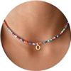 TINGN, Collana girocollo con perline colorate e iniziale, realizzata a mano, in stile bohémien, personalizzabile, per donne, ragazze e bambine, adatta come regalo di compleanno