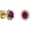 Miore orecchini a grappolo con diamanti e smeraldi/zaffiri/rubini in oro bianco/giallo 9 kt 375 24 diamanti naturali di 0,09 carati e 2 smeraldi verdi ovali/zaffiri blu/rubini rossi 7 x 6 mm