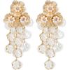 EVER FAITH Orecchini da donna a forma di fiore, grandi e lunghi, con perle finte color crema, fiori dorati, petali e foglie, nappe, gioielli per matrimoni e feste