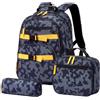 Amythe Set 3 Pezzi Zaino Scolastico Ragazzo 1a-5a Riflettente | Zaino Bambini Ergonomico Leggero 20L Elementari Impermeabile Mimetico Verde
