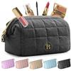 BLOOMORA Make Up Bag - Porta Trucchi da Viaggio con Scomparti Interni | Trousse Donna Trapuntata, Beauty Case da Ampia Apertura, Pochette Trucco per Uso Quotidiano, Utilizzo Versatile - Nera