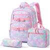 Amythe Set 3 Pezzi Zaino Scolastico Ragazza 1a-5a Riflettente | Zaino Bambini Ergonomico Leggero 20L Elementari Impermeabile Cravatta
