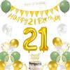 AUAUY Decorazioni Compleanno 21 Anni, Decorazioni a Tema Verde e Oro | Include Striscione per il 21° Compleanno, Palloncini, Fascia, Bandierine, Decorazione per Torta, Nastro, per Donna & Uomo