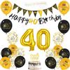 AUAUY Decorazioni Compleanno 40 Anni, Decorazioni a Tema Nero e Oro | Include Striscione per il 40° Compleanno, Palloncini, Fascia, Bandierine, Decorazione per Torta, Nastro, per Donna & Uomo