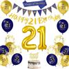 AUAUY Decorazioni Compleanno 21 Anni, Decorazioni a Tema Blu e Oro | Include Striscione per il 21° Compleanno, Palloncini, Fascia, Bandierine, Decorazione per Torta, Nastro, per Donna & Uomo