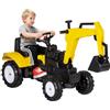 HOMCOM Ruspa Giocattolo Cavalcabile a Pedali 4 Ruote 107x42x71 cm Giallo | per Bambini 3-6 Anni, Escavatore Cavalcabile, Acciaio e Plastica