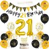 AUAUY Decorazioni Compleanno 21 Anni, Decorazioni a Tema Nero e Oro | Include Striscione per il 18° Compleanno, Palloncini, Fascia, Bandierine, Decorazione per Torta, Nastro, per Donna & Uomo