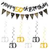 Ainiv 50° Decorazioni Compleanno, Striscioni"Happy 50th Birthday" | Ghirlanda di Bandierine Triangolari con 6 Festoni a Spirale con il Numero 50, Decorazioni per Feste 50° Compleanno-Neri Oro