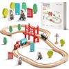Tiny Land 39 Pcs Trenino Legno, Treno Giocattolo Bambini Set Ferrovia | Compatible con Tutte le Principali Marche, Trenino Giochi in Legno per Bambini 3+ Anni Natale
