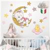 kina Adesivo Murale Bambini Tessuto Ecologico Anallergico Riposizionabile | R00544, Decorazione Parete, Cameretta, Asilo Nido, Effetto Carezza, Grafica Orsetto, 80x30 cm