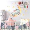 kina Adesivo Murale Bambini Tessuto Ecologico Anallergico Riposizionabile | R00584, Decorazione Parete, Cameretta, Asilo Nido, Effetto Carezza, Grafica Elefantino sulla Luna 42x30 cm