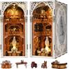 MiniCity Book Nook Kit, kit fai da te in miniatura per casa delle bambole in legno 3D, supporto per libri e libri, decorazione con luce LED per ragazzi e adulti (libreria pubblica)