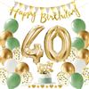 Alaoo Palloncini 40 Anni Compleanno Verde Oro, Decorazione Compleanno | con happy birthday Striscione, Adatto per feste di compleanno per ragazzi e ragazze