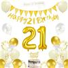 AUAUY Decorazioni Compleanno 21 Anni, Decorazioni a Tema Color Crema | Include Striscione per il 21° Compleanno, Palloncini, Fascia, Bandierine, Decorazione per Torta, Nastro, per Donna & Uomo
