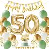 Alaoo Palloncini 50 Anni Compleanno Verde Oro, Decorazione Compleanno | con happy birthday Striscione, Adatto per feste di compleanno per ragazzi e ragazze