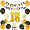 AUAUY Decorazioni Compleanno 18 Anni, Decorazioni a Tema Nero e Oro | Include Striscione per il 18° Compleanno, Palloncini, Fascia, Bandierine, Decorazione per Torta, Nastro, per Donna & Uomo