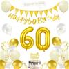 AUAUY Decorazioni Compleanno 60 Anni, Decorazioni a Tema Color Crema | Include Striscione per il 60° Compleanno, Palloncini, Fascia, Bandierine, Decorazione per Torta, Nastro, per Donna & Uomo