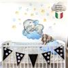kina Adesivo Murale Bambini Tessuto Ecologico Anallergico Riposizionabile | R00585, Decorazione Parete, Cameretta, Asilo Nido, Effetto Carezza, Grafica Elefantino sulla Nuvola 42x30 cm