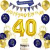 AUAUY Decorazioni Compleanno 40 Anni, Decorazioni a Tema Blu e Oro | Include Striscione per il 40° Compleanno, Palloncini, Fascia, Bandierine, Decorazione per Torta, Nastro, per Donna & Uomo