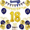 AUAUY Decorazioni Compleanno 18 Anni, Decorazioni a Tema Blu e Oro | Include Striscione per il 18° Compleanno, Palloncini, Fascia, Bandierine, Decorazione per Torta, Nastro, per Donna & Uomo