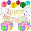 AUAUY Decorazioni di Compleanno Macarons, con Palloncino, Stampa a Caldo | Palline a nido d'ape, Striscione di Buon Compleanno, Palloncini, Riutilizzabile, per Ragazze e Ragazzi Compleanno