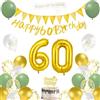 AUAUY Decorazioni Compleanno 60 Anni, Decorazioni a Tema Verde e Oro | Include Striscione per il 60° Compleanno, Palloncini, Fascia, Bandierine, Decorazione per Torta, Nastro, per Donna & Uomo