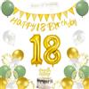 AUAUY Decorazioni Compleanno 18 Anni, Decorazioni a Tema Verde e Oro | Include Striscione per il 18° Compleanno, Palloncini, Fascia, Bandierine, Decorazione per Torta, Nastro, per Donna & Uomo