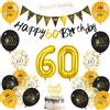 AUAUY Decorazioni Compleanno 60 Anni, Decorazioni a Tema Nero e Oro | Include Striscione per il 60° Compleanno, Palloncini, Fascia, Bandierine, Decorazione per Torta, Nastro, per Donna & Uomo