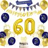 AUAUY Decorazioni Compleanno 60 Anni, Decorazioni a Tema Blu e Oro | Include Striscione per il 60° Compleanno, Palloncini, Fascia, Bandierine, Decorazione per Torta, Nastro, per Donna & Uomo
