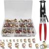 Calenxy Set di 130 fascette stringitubo in acciaio inox, 6-25 mm, con pinza stringitubo, 16 misure, fascette a molla antiruggine, per auto, tubo del carburante, giardino, casa e officina