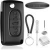 LbsAMP Guscio Chiave Auto 3 Tasti CE0536 HU83 con Peugeot e Citroen con Batteria | Telecomando Ricambio Guscio Cover per Chiave con Peugeot 207 307 308 407 408 607 e Citroen C3 C2 C4 C5 C6 C8 Chiavi Auto
