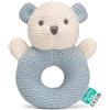 FLUFFYFUN 100% Cotone Biologico Sonaglio Neonato (Orso blu) | 100% Cotone Biologico Dentro e Fuori - Certificato OEKO-TEX - Viso Ricamato a Mano - Morbido e Delicato