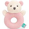 FLUFFYFUN 100% Cotone Biologico Sonaglio Neonato Orsetto Rosa | 100% Cotone Biologico Dentro e Fuori - Certificato OEKO-TEX - Viso Ricamato a Mano - Morbido e Delicato