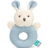 FLUFFYFUN 100% Cotone Biologico Sonaglio Neonato (Coniglio blu) | 100% Cotone Biologico Dentro e Fuori - Certificato OEKO-TEX - Viso Ricamato a Mano - Morbido e Delicato