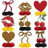 Tapufitil Decorazioni di Compleanno con Ghepardo Ciliegia Centrotavola A Rete di Leopardo in Rosso E Nero, con Picchetti A Tema Safari, Accessori per Feste Animali