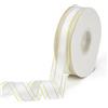 CABODYALS 45.72M 25mm Nastro Organza Bianco Nastro Bordo Oro Neve Trasparente Morbido Liscio Tessuto Voile Nastri Rotoli con Bobina per Incartare Regali Natale Capelli Treccia Matrimonio Fai da Te