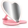 HI BEAUTY! Specchio Trucco LED a Forma di Cuore Rosa Richiudibile - Luce Dimmerabile 3 Tonalità Fredda Calda Naturale - Specchio da Tavolo Ricaricabile USB con Base Porta Trucchi - 19.5x20 cm
