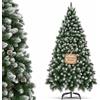 Suusolny Albero di Natale artificiale verde, 180 cm, con effetto neve, pigne, albero di Natale, in PVC, con supporto in metallo, montaggio a segmento, albero di Natale a forma di abete